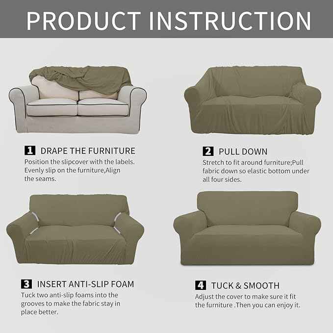 Easy-Going Stretch Oversized Sofa Couch Slipcover Washable Khaki | 1-Piece - Image 5