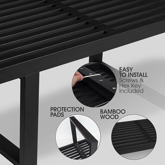 Bamboo Nelson Slat Wooden Bench, Small Wood Benches - Image 4