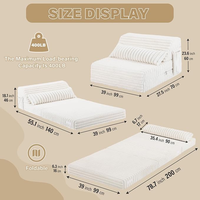Tiita Folding Sofa Bed Twin Size, Convertible Sleeper Chair Mattress - Image 3