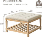 Befurtori Large Square Ottoman Coffee Table, Linen Solid Upholstered Footrest - Image 2