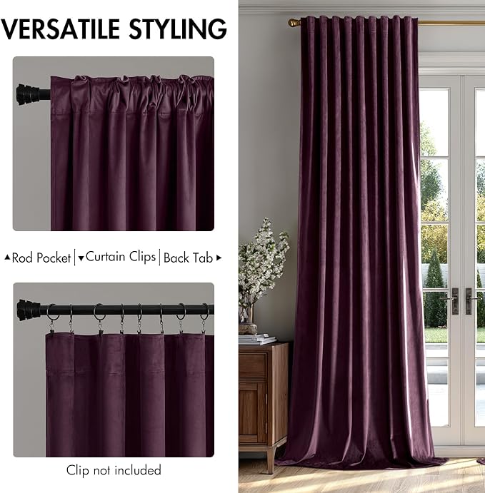 MIULEE Dark Purple Velvet Curtains 52x84 inches Luxury Blackout Curtains | - Image 2