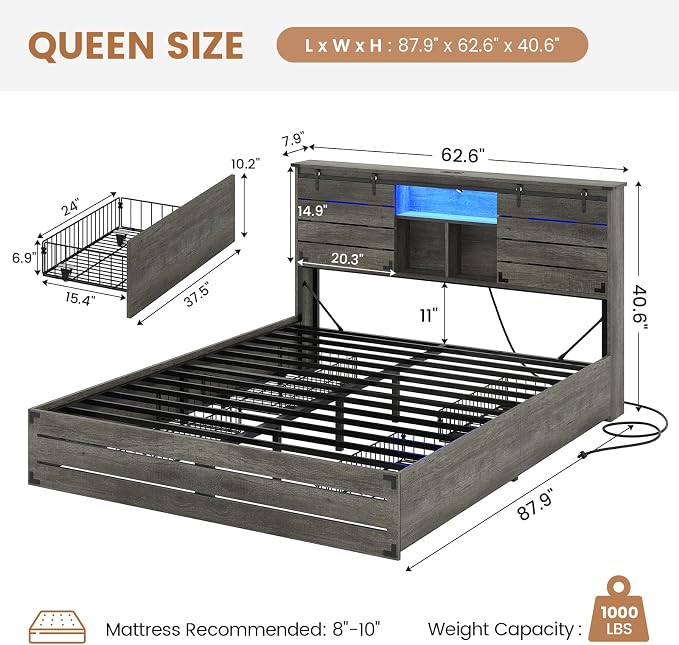 VIAGDO Wooden Bed Frame Queen Size - Image 2