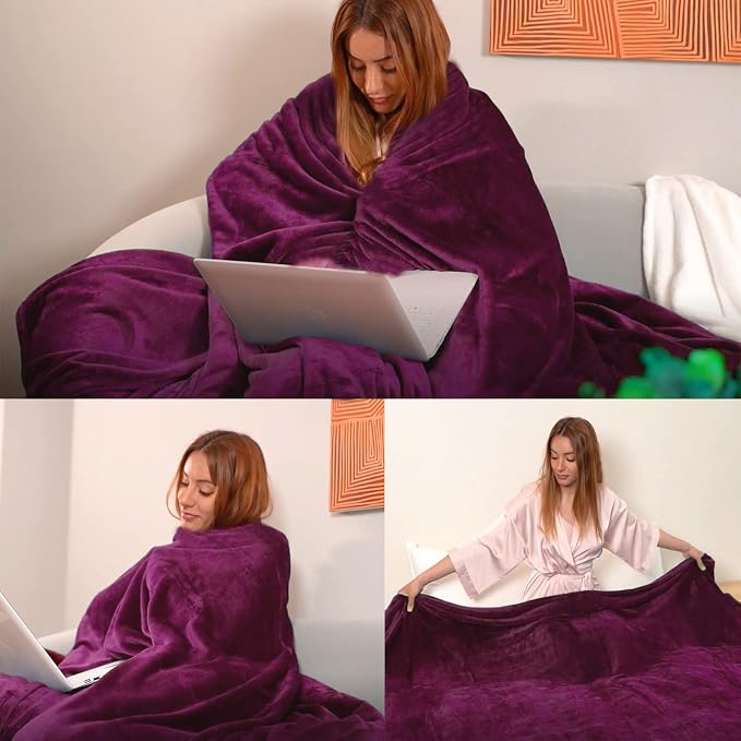 Purple Fleece Plush Throw Blanket 50"x60"for Couch Sofa Fuzzy Cozy Flannel | - Image 2