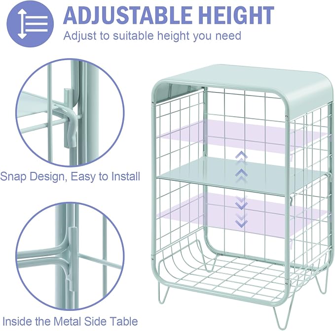 APEXCHASER Cute Nightstand, Metal Side Table, 3 Tier End Table - Image 4