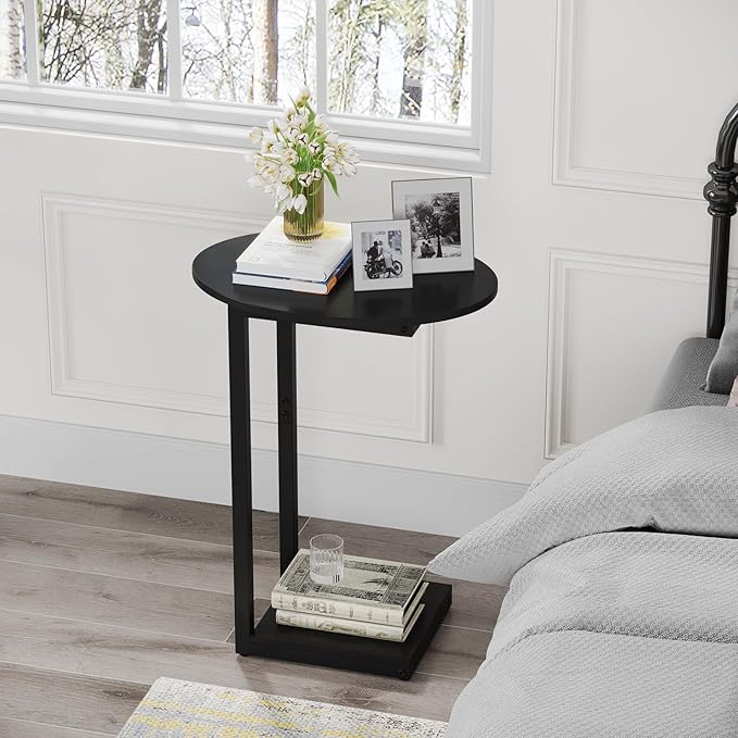 Hosfais Small Side Table End Table, C-Shaped Wood Coffee Table TV Tray - Image 3