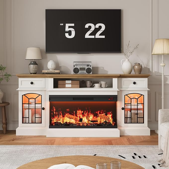 QUW 70" Farmhouse Fireplace TV Stand - Image 2