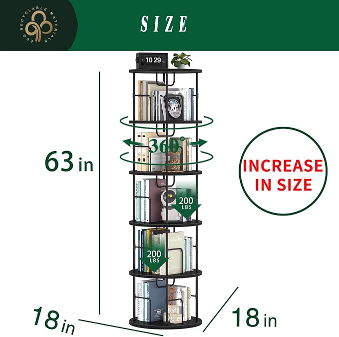 5Tier Rotating Bookshelf, Spinning Bookshelf Tower, 360 ° Display Space Saving - Image 2