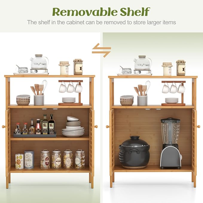 Tangkula Bamboo Floor Cabinet, Bathroom Storage Cabinet - Image 8