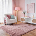 Dusty Rose Rabbit Striped Plush Rug 4'x6', Fluffy Faux Fur Shaggy Area Rug by CHOVY