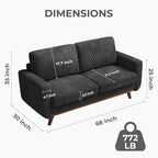 Vesgantti 68" Loveseat Sofa Black, Comfy Corduroy Couch - Image 2
