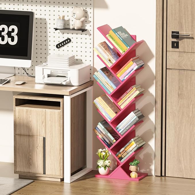 SHEEPAM 10 Tier Tree Book Shelf, Floor Standing Wood Bookshelf - Image 4