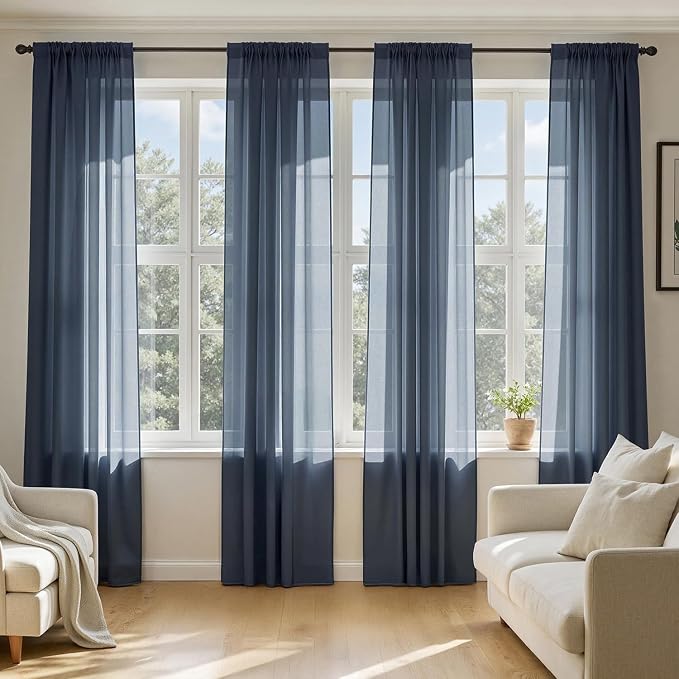 MIULEE Navy Blue Sheer Curtains 84 Inches Long 4 Panels 42 x 84 Inches | Light by MIULEE