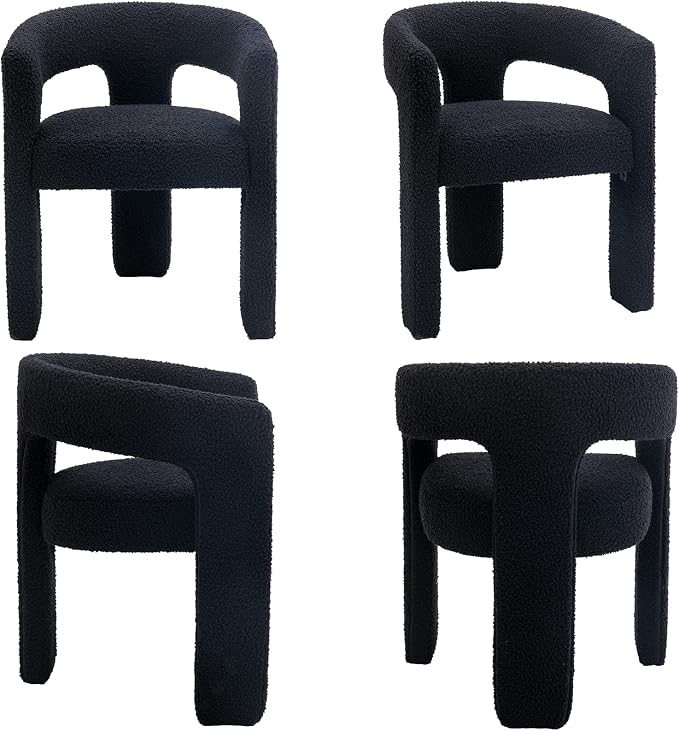 Black Dining Chairs Set of 2, Upholstered Sherpa Barrel Chairs - Image 9