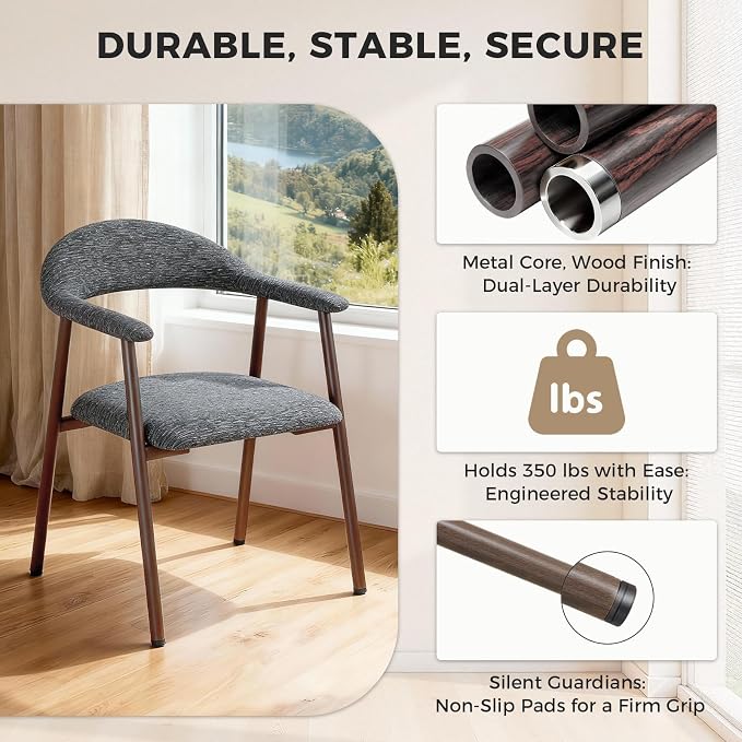 DUMOS Dining Chairs Set of 2, Linen Fabric Upholstered Kitchen Side Chairs - Image 4