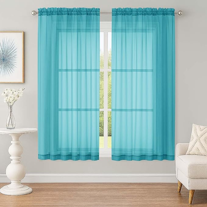 Sheer Curtains 63 inch Length 2 Panels Set, Rod Pocket Voile Fimly Sheer Drapes by OWENIE
