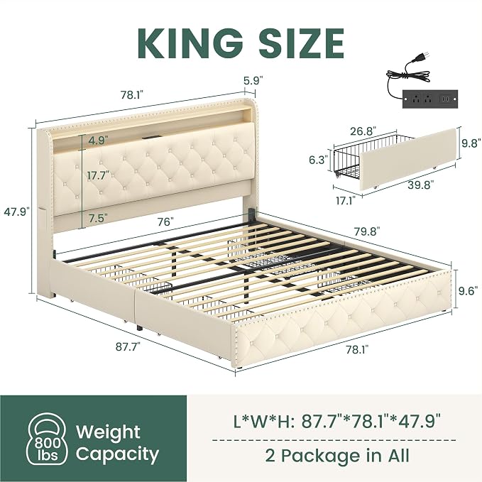LARMACE Bed Frame King Size Platform Upholstered Bed Frame - Image 2