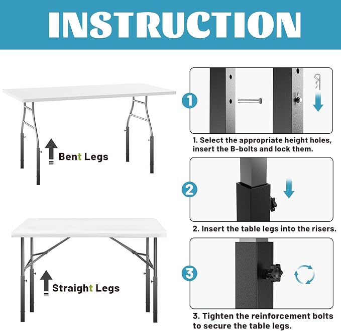 4-Pack Adjustable Folding Table Legs Extension, Heavy-Duty Steel Square - Image 6