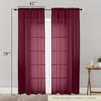 Burgundy Sheer Curtain for Bedroom Living Room 78 Inches Long 2 Panels Set - Image 2