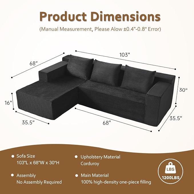 ANONER 103" L Shaped Modular Couch, Modular Sectional Sofa - Image 8