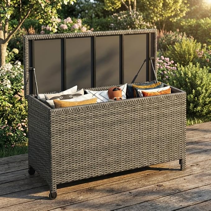 GarveeLife Outdoor Wicker Storage Box, PE Rattan Patio Storage Chest by GarveeLife
