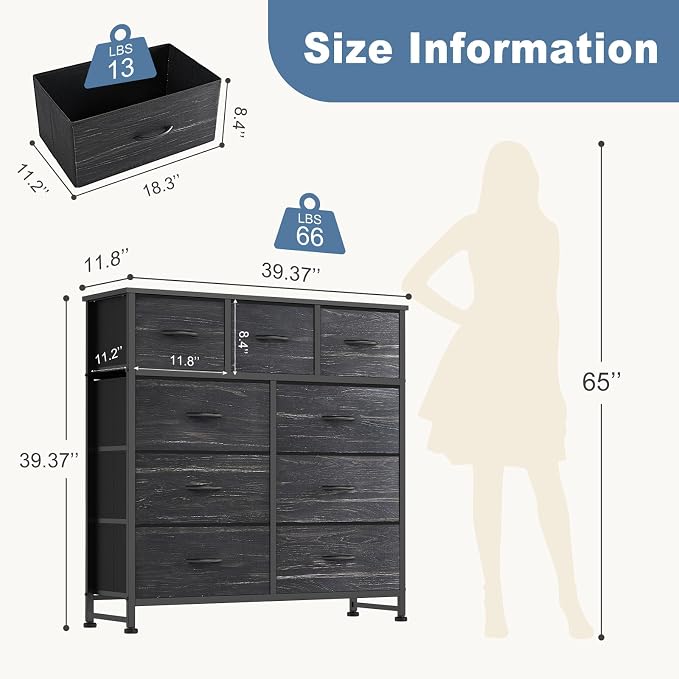 DUMOS 9 Drawer Dresser for Bedroom, Fabric Storage Organizer - Image 3