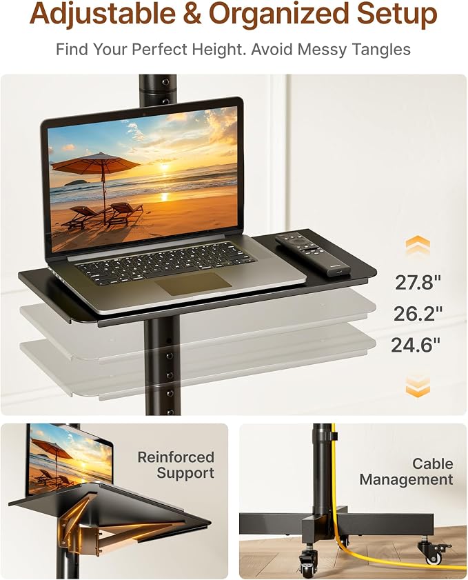 Heavy-Duty Rolling TV Stand for 23”-60” Screens—Supports 121 lbs, Stable Mobile - Image 6