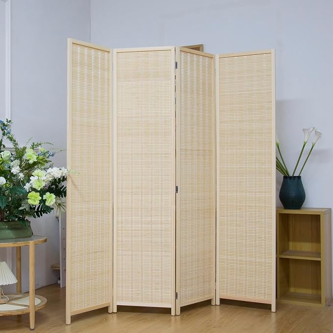 4 Panel Bamboo Room Divider Screen, 5.6 FT Tall Bamboo Divider Folding Privacy - Image 3