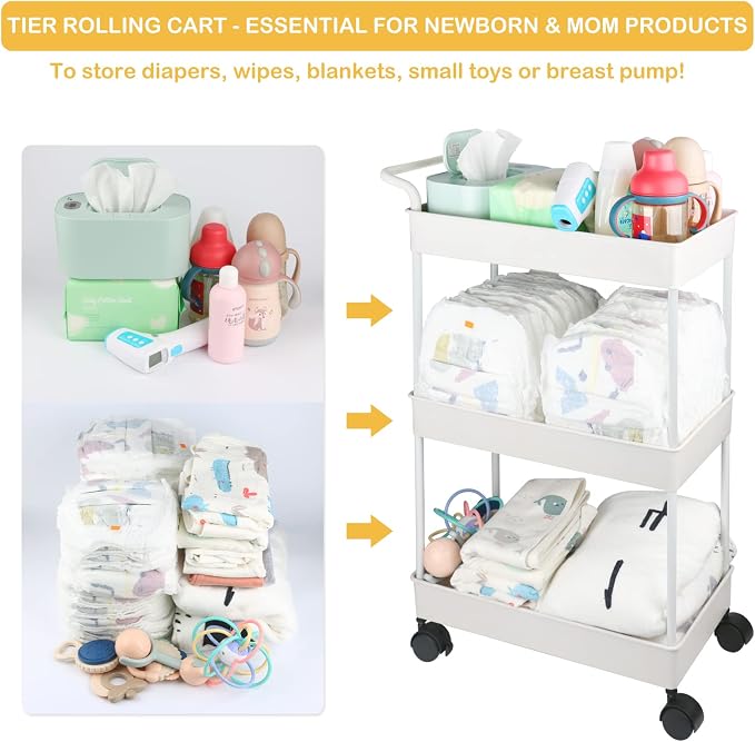 Volnamal Baby Diaper Caddy, Plastic Movable Cart - Image 3