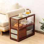 Tiita Rattan Nightstand Side Table, Bamboo Accent Bedside Tables, Glass Coffee by TiitaHome