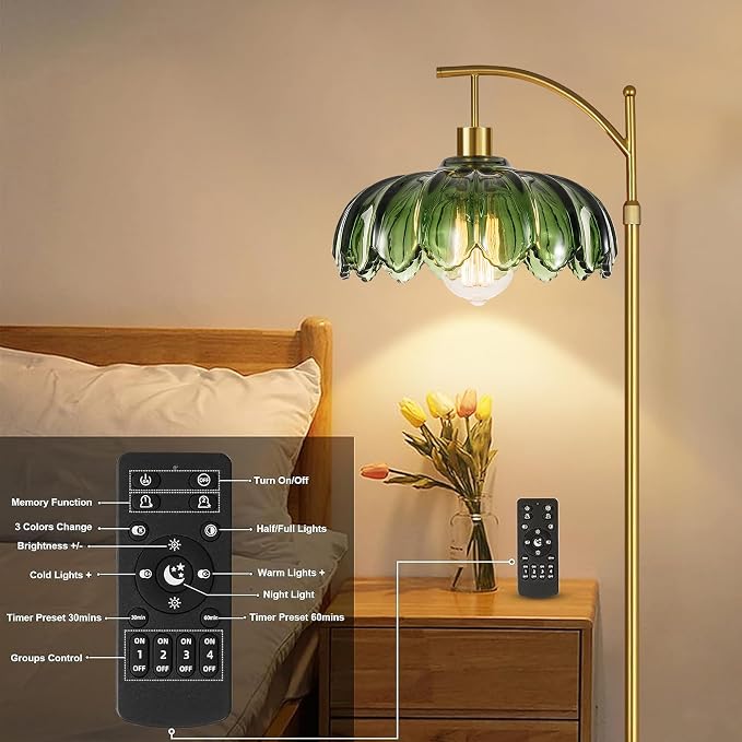 ZECOXOL Gold Floor Lamps for Living Room Vintage Green Floor Lamp - Image 5