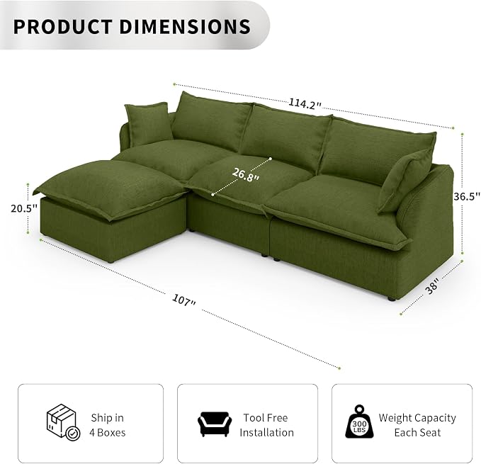 Cloud Sectional Sofa, Down Fill Sectional Sofa, Detachable Couch Cushion Covers - Image 2