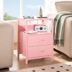 Yoobure Nightstand with Charging Station, Small Night Stand with Fabric Drawers - Image 2