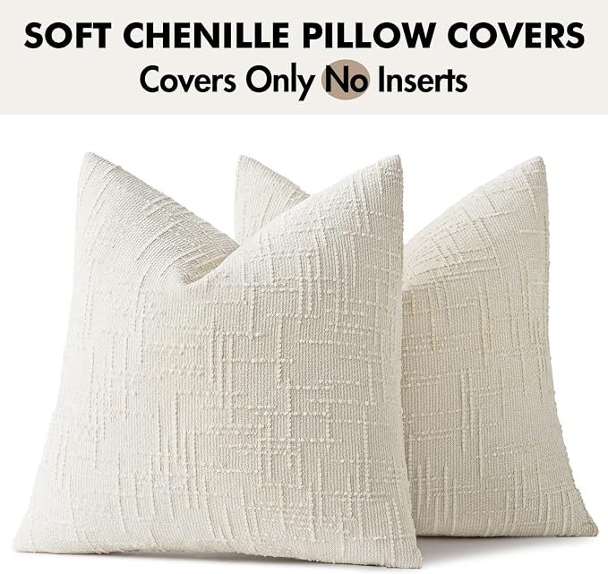 MIULEE Chenille Textured Throw Pillow Covers Cream White 20x20 Set of 2 | - Image 8