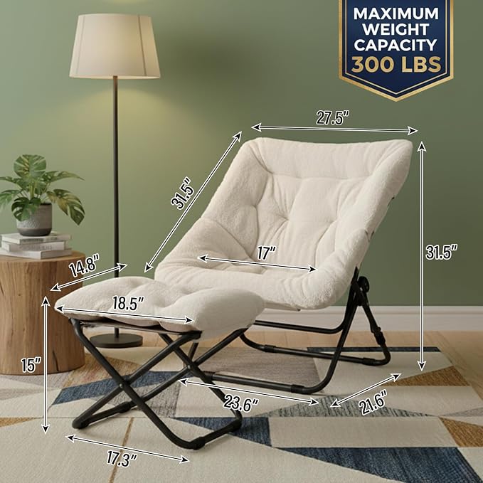 Tiita Folded Chair with Straight Ottoman, Soft Faux Fur Oversized Folding - Image 3