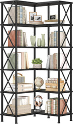 HOOBRO Corner Bookshelf, 6-Tier L-Shaped Bookcase, Industrial Open Display - Image 8