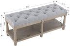 Farmhouse Storage Bench Wooden Entryway Upholstered Tufted Ottoman Bench - Image 2