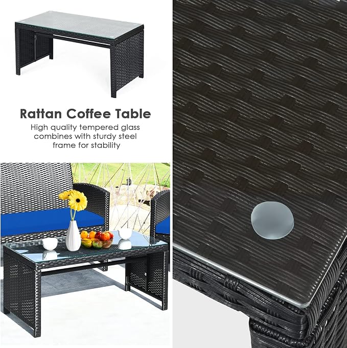 Tangkula 4 Pieces Patio Wicker Conversation Furniture Set, Patiojoy Sofa & - Image 6