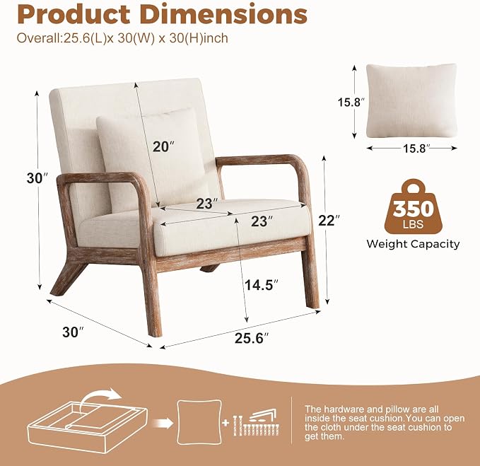 ELUCHANG Mid-Century Modern Chair, Accent Chair - Image 2