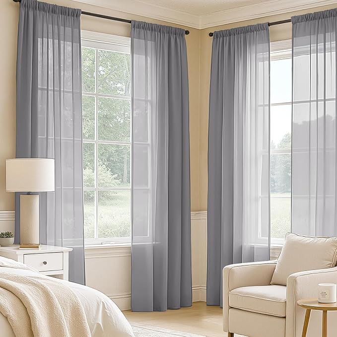 MIULEE Dark Grey Sheer Curtains 84 Inches Long 4 Panels 42 x 84 Inches | Light - Image 2