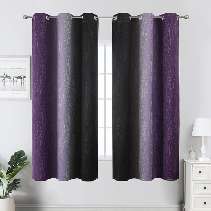 Black and Purple Ombre Blackout Curtains 63 Inch Length | Room Darkening - Image 2