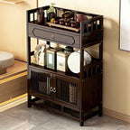 Bamboo Storage Cabinet with Drawer, Tea Set/Book/Decorative Items Storage Rack by Unknown