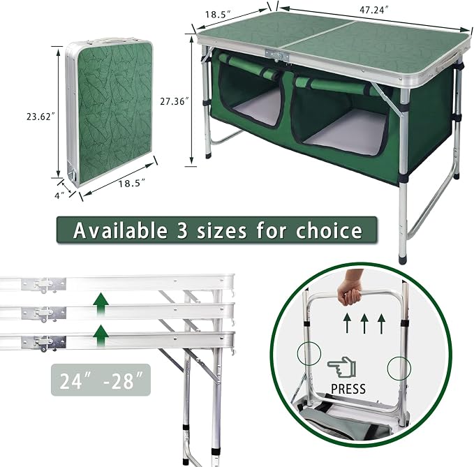 CampLand Outdoor Folding Table Aluminum Lightweight Height Adjustable - Image 4