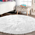 Latepis Round Rugs 8ft White Circle Area Washable Fluffy Rug Faux Fur Soft by Latepis