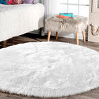 Latepis Round Rugs 8ft White Circle Area Washable Fluffy Rug Faux Fur Soft by Latepis