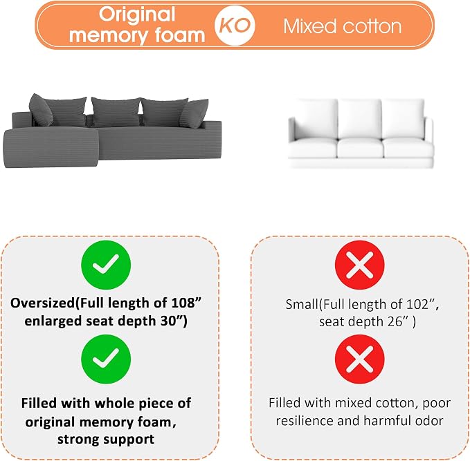 108"Modern Sectional Sofa, Modular Convertible L-Shape Sofas, Upholstered - Image 3