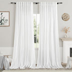 Linen Light Filtering Curtains 96 Inches Long 2 Panels Long White Semi Sheer by Nanspring
