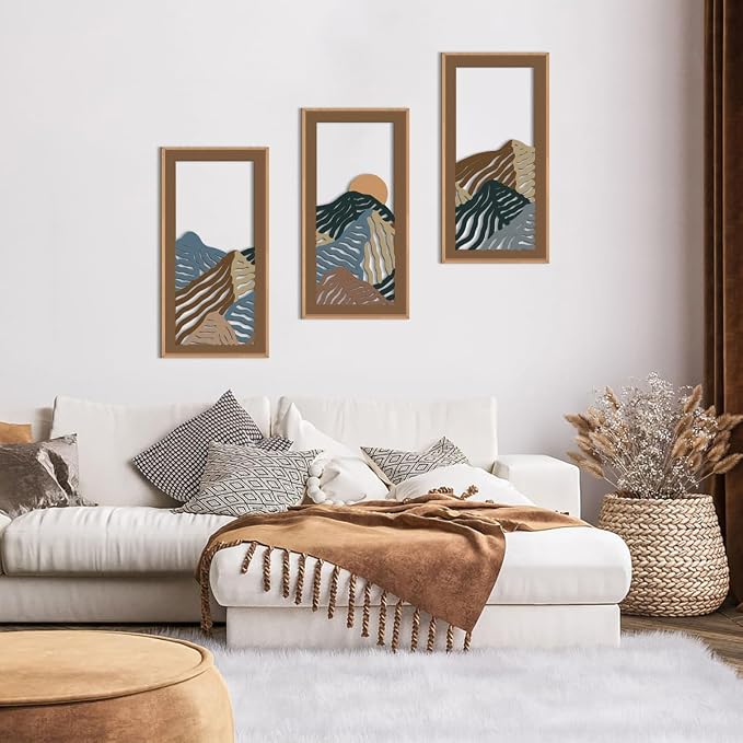 IARTTOP Abstract Mountain Wood Framed Wall Art 8x16 Inch Set of 3 Textured - Image 4