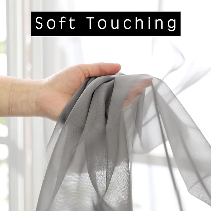 Sheer Curtains Living Room 54 inches Long, Rod Pocket Curtain Sheers Bedroom - Image 3
