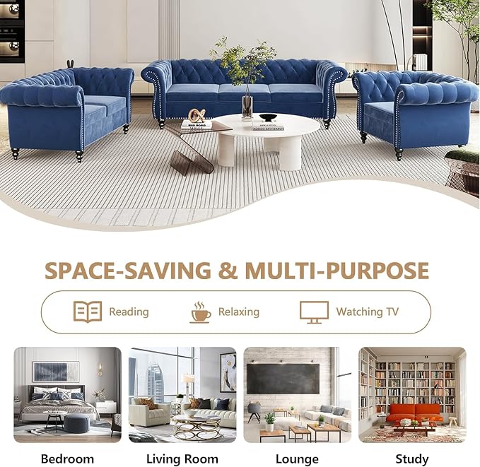 QHITTY 2 Piece Living Room Sofa Set, Sectional Chesterfield Sofa Chair - Image 6