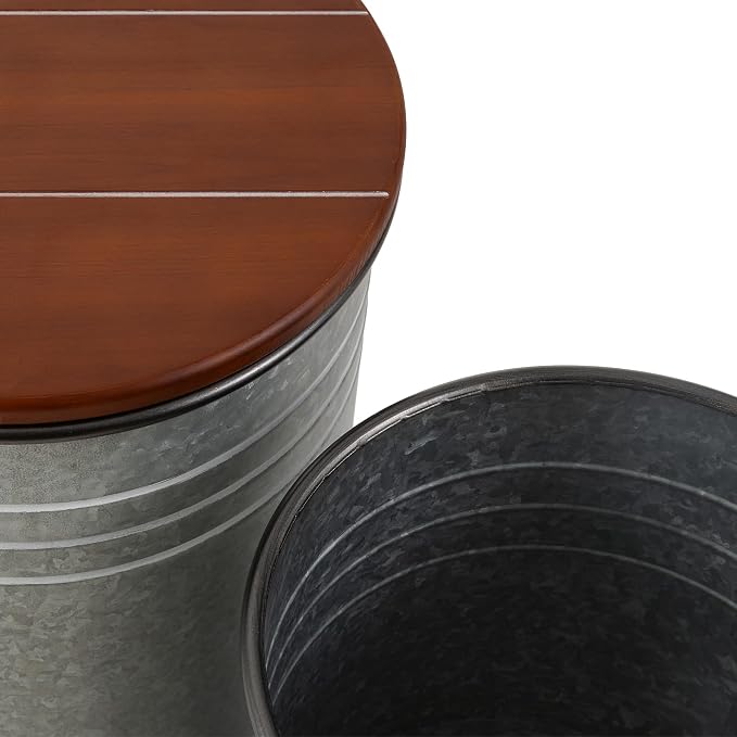 Glitzhome Rustic End Table Set of 2, Farmhouse Galvanized Metal Barrel Ottoman - Image 9
